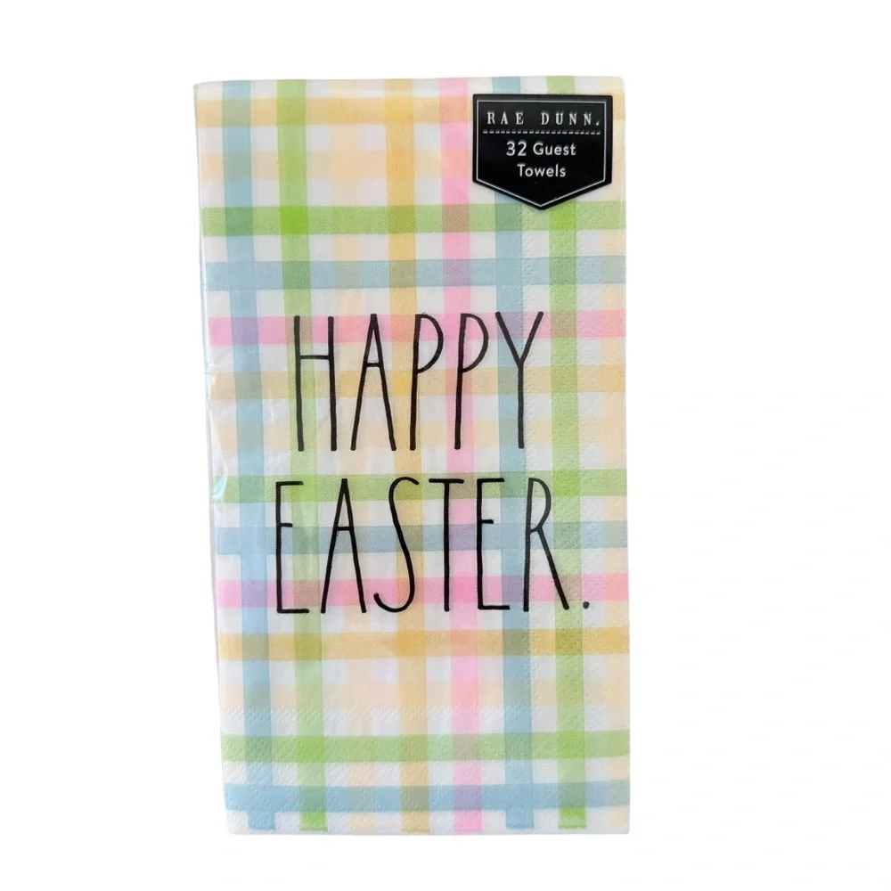 Rae Dunn Happy Easter 32 piece Guest Towels in Pastel Plaid